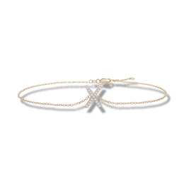 1/10 CT. T.W. Diamond &quot;X&quot; Initial Bracelet in 10K Gold - 7.5&quot;