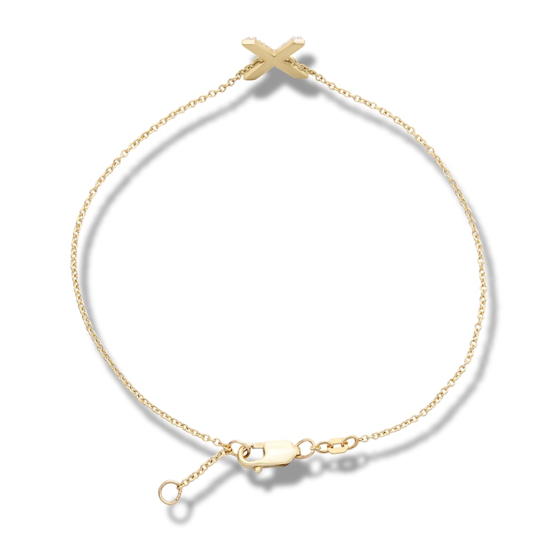 Main Image 2 of 1/10 CT. T.W. Diamond &quot;X&quot; Initial Bracelet in 10K Gold - 7.5&quot;