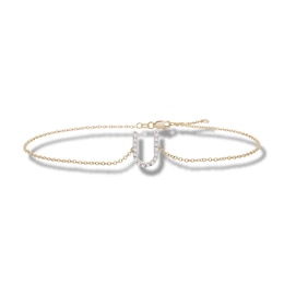 1/10 CT. T.W. Diamond &quot;U&quot; Initial Bracelet in 10K Gold - 7.5&quot;