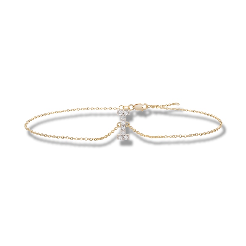 Main Image 1 of 1/10 CT. T.W. Diamond &quot;I&quot; Initial Bracelet in 10K Gold - 7.5&quot;