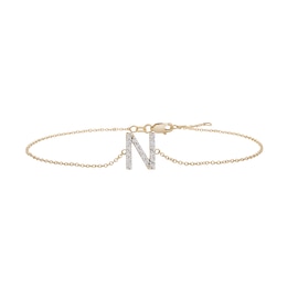 1/10 CT. T.W. Diamond &quot;N&quot; Initial Bracelet in 10K Gold - 7.5&quot;