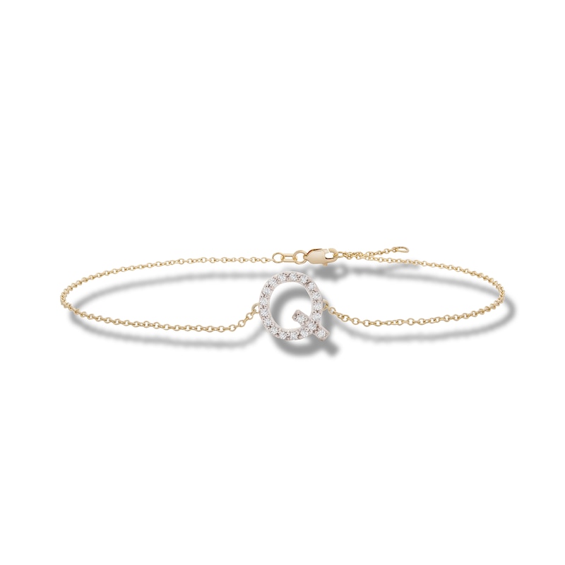 Main Image 1 of 1/10 CT. T.W. Diamond &quot;Q&quot; Initial Bracelet in 10K Gold - 7.5&quot;