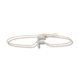 1/10 CT. T.W. Diamond &quot;F&quot; Initial Bracelet in 10K Gold - 7.5&quot;