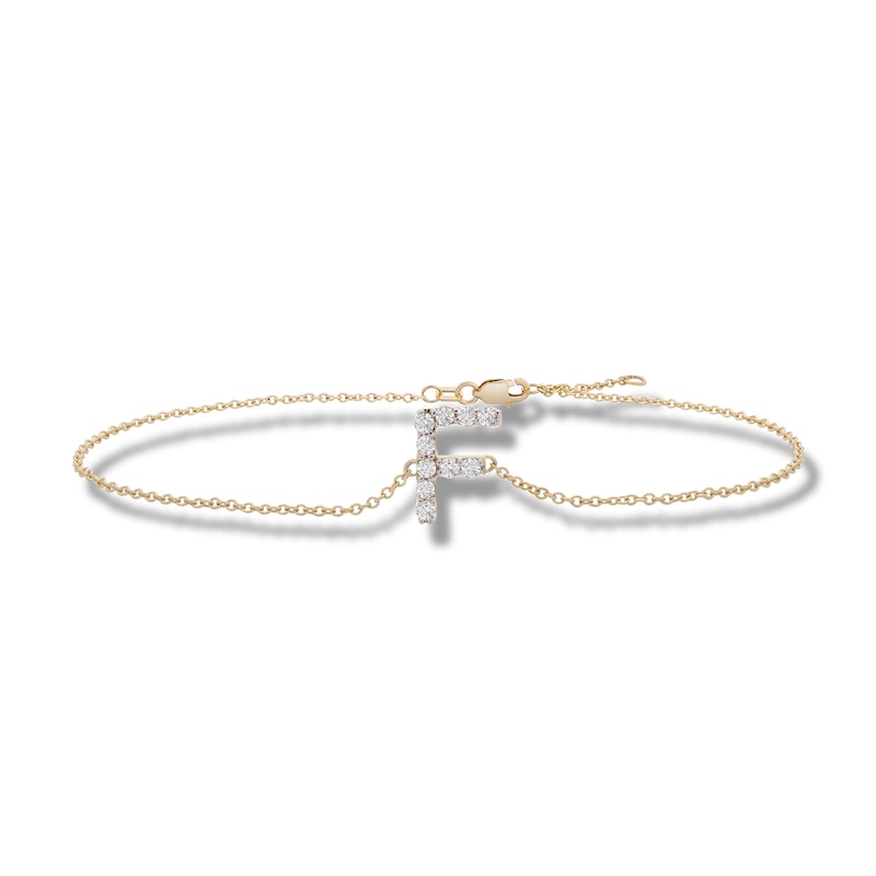 Main Image 1 of 1/10 CT. T.W. Diamond &quot;F&quot; Initial Bracelet in 10K Gold - 7.5&quot;