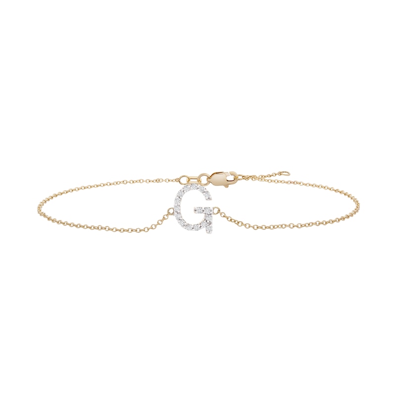 Main Image 1 of 1/10 CT. T.W. Diamond &quot;G&quot; Initial Bracelet in 10K Gold - 7.5&quot;