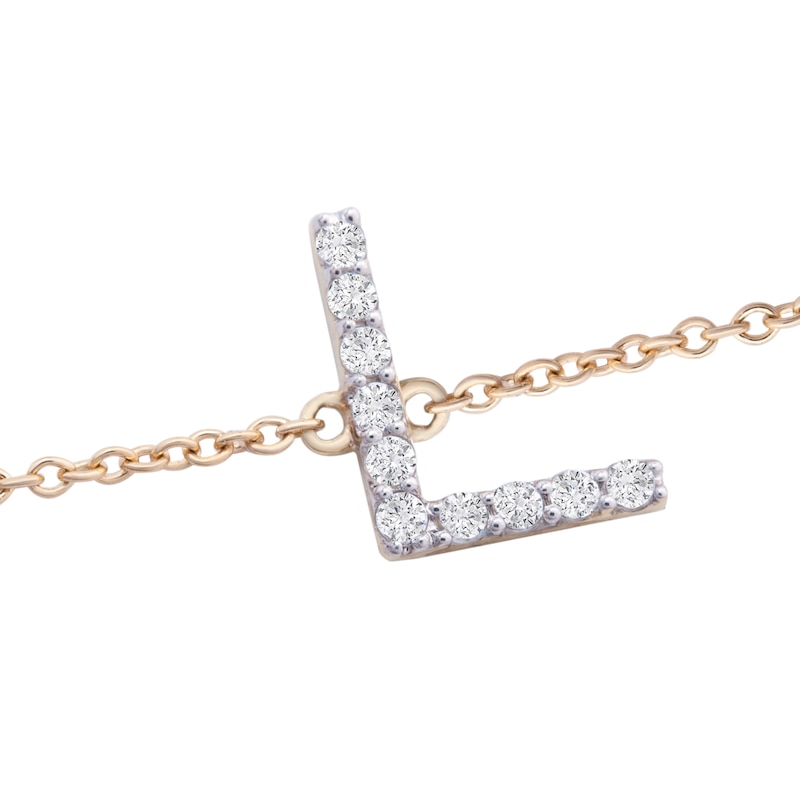 Main Image 2 of 1/10 CT. T.W. Diamond &quot;L&quot; Initial Bracelet in 10K Gold - 7.5&quot;