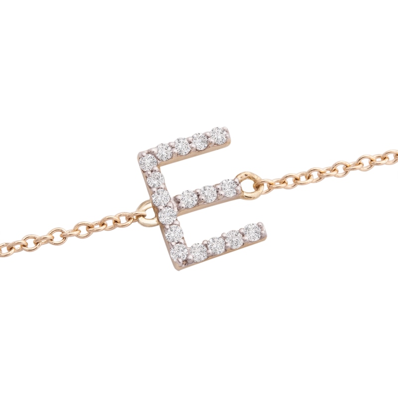 Main Image 2 of 1/10 CT. T.W. Diamond &quot;E&quot; Initial Bracelet in 10K Gold - 7.5&quot;