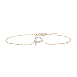 1/10 CT. T.W. Diamond &quot;P&quot; Initial Bracelet in 10K Gold - 7.5&quot;