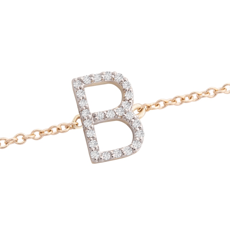 Main Image 2 of 1/10 CT. T.W. Diamond &quot;B&quot; Initial Bracelet in 10K Gold - 7.5&quot;