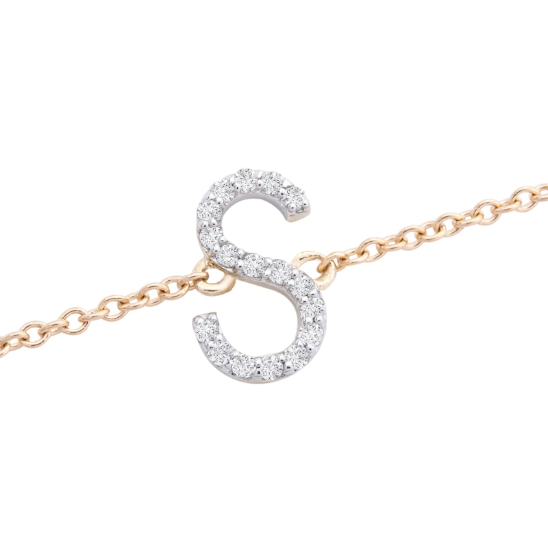 Main Image 2 of 1/10 CT. T.W. Diamond &quot;S&quot; Initial Bracelet in 10K Gold - 7.5&quot;