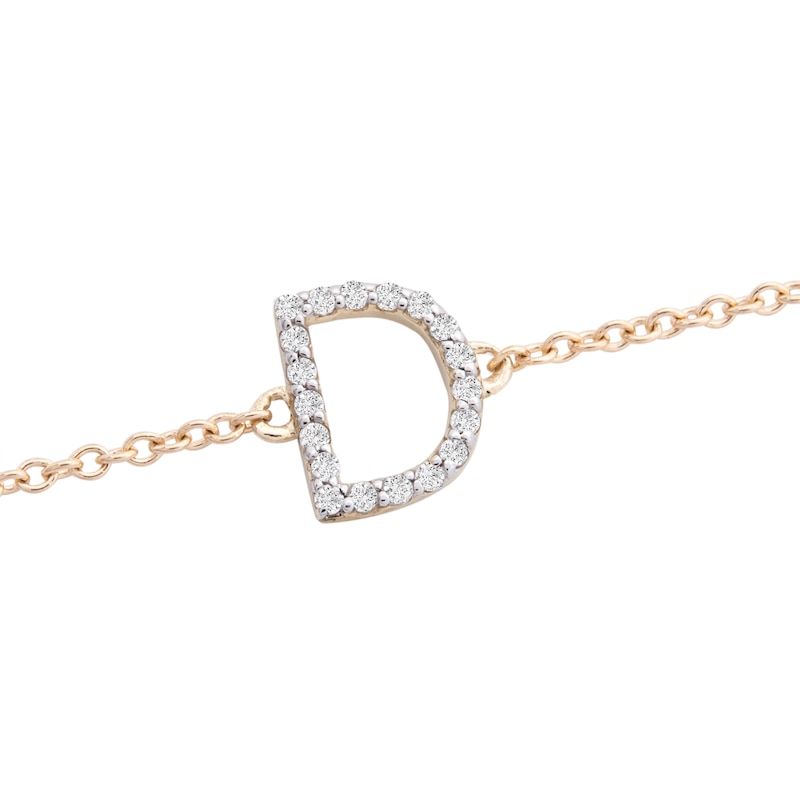 Main Image 2 of 1/10 CT. T.W. Diamond &quot;D&quot; Initial Bracelet in 10K Gold - 7.5&quot;