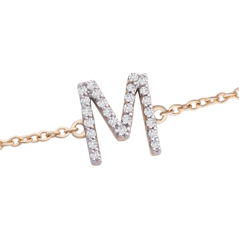 Main Image 2 of 1/10 CT. T.W. Diamond &quot;M&quot; Initial Bracelet in 10K Gold - 7.5&quot;