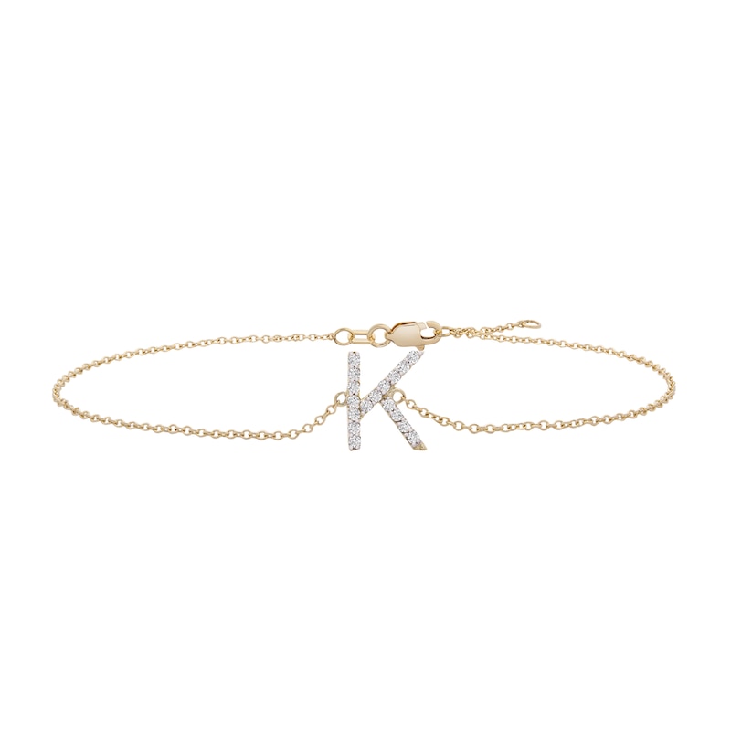 Main Image 1 of 1/10 CT. T.W. Diamond &quot;K&quot; Initial Bracelet in 10K Gold - 7.5&quot;