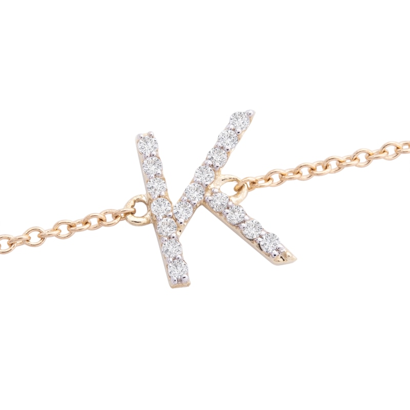 Main Image 2 of 1/10 CT. T.W. Diamond &quot;K&quot; Initial Bracelet in 10K Gold - 7.5&quot;