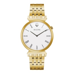 Men's Bulova Regatta Gold-Tone IP Watch with White Dial (Model: 97A153)