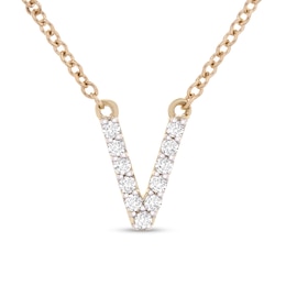 1/10 CT. T.W. Diamond &quot;V&quot; Initial Necklace in 10K Gold - 17&quot;