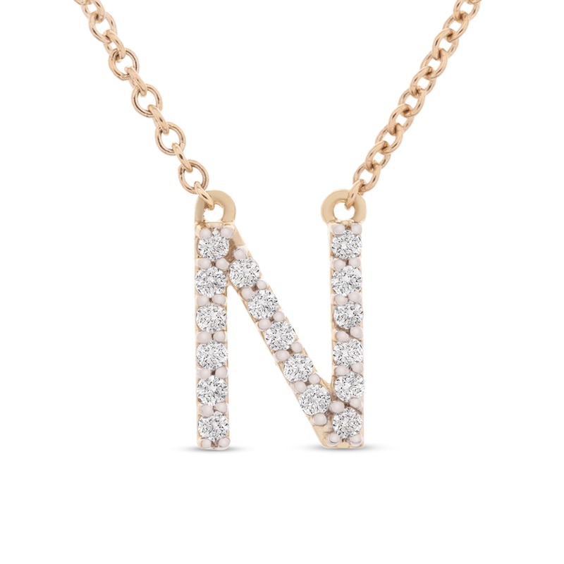 Main Image 1 of 1/10 CT. T.W. Diamond &quot;N&quot; Initial Necklace in 10K Gold - 17&quot;