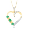 Thumbnail Image 0 of Emerald and Diamond Accent Beaded Three Stone "XO" Heart Pendant in 10K Gold