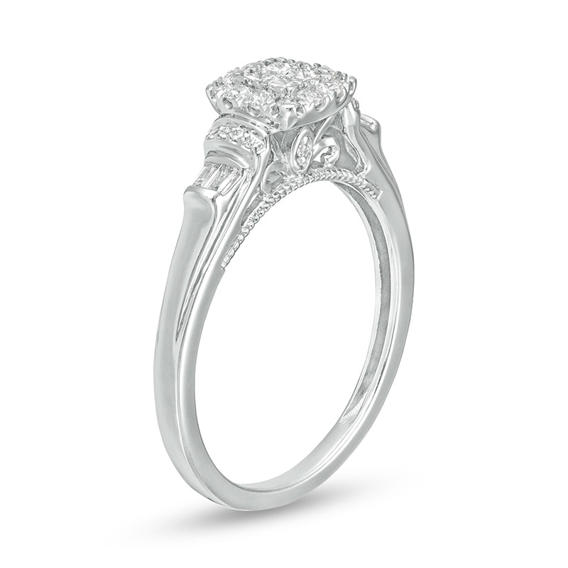 Cherished Promise Collection™ 1/3 CT. T.W. Princess-Cut Quad Diamond Cushion Frame Promise Ring in 10K White Gold