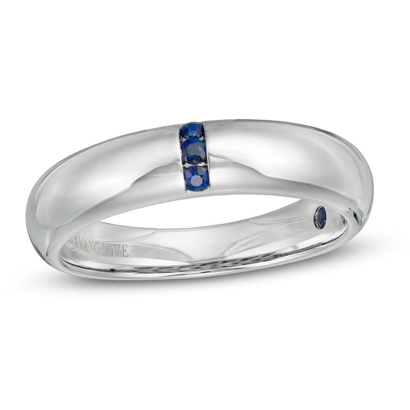 Main Image 1 of Vera Wang Love Collection Men's Blue Sapphire Linear Three Stone Wedding Band in 14K White Gold