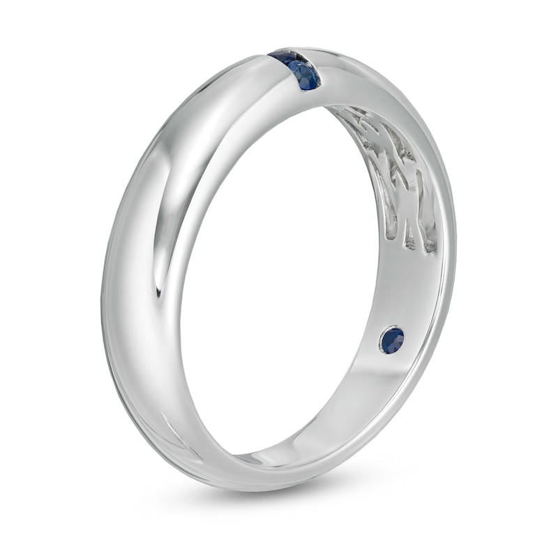 Main Image 3 of Vera Wang Love Collection Men's Blue Sapphire Linear Three Stone Wedding Band in 14K White Gold