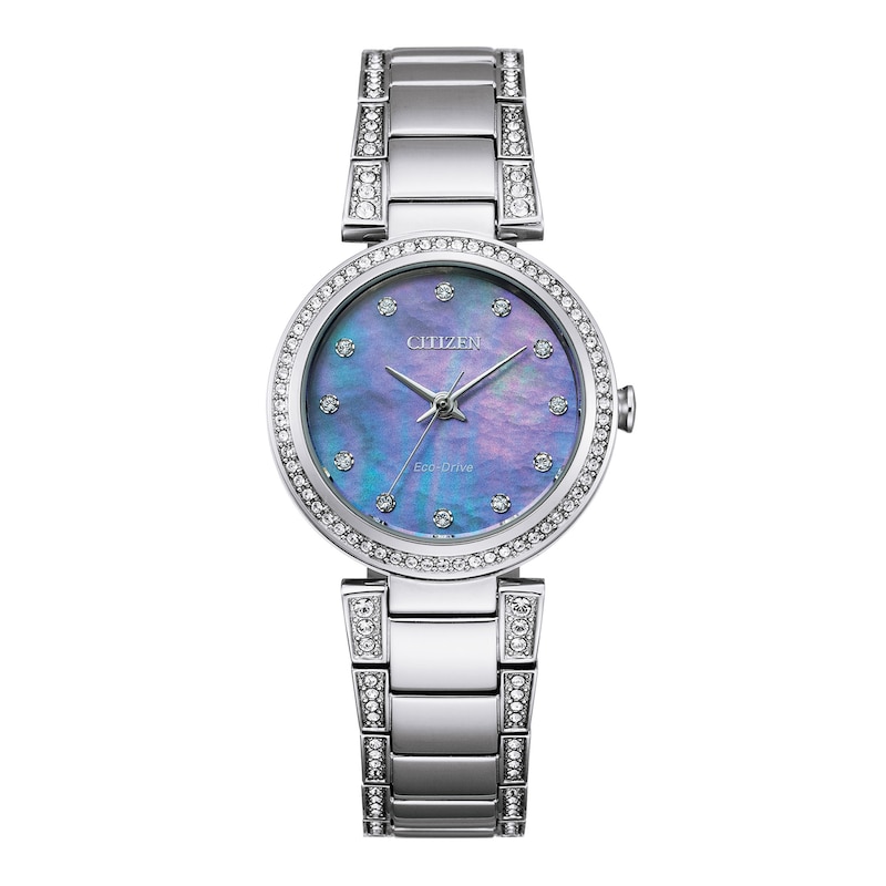 Main Image 1 of Ladies' Citizen Eco-Drive® Crystal Accent Watch with Blue Mother-of-Pearl Dial (Model: EM0840-59N)