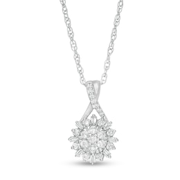 1/4 CT. T.W. Baguette-Cut and Round Diamond Sunflower Drop Pendant in Sterling Silver