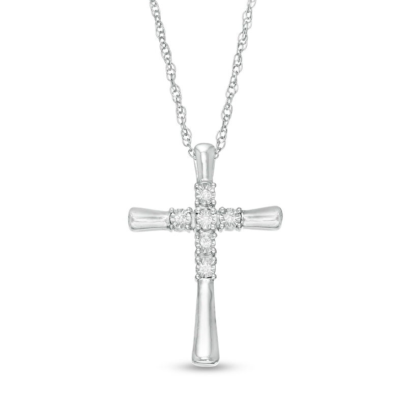 Main Image 1 of 1/20 CT. T.W. Diamond Flared Cross Pendant in Sterling Silver