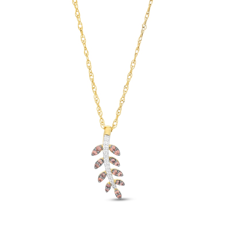 Main Image 1 of 1/6 CT. T.W. Enhanced Champagne and White Diamond Leafy-Branch Pendant in Sterling Silver with 14K Gold Plate