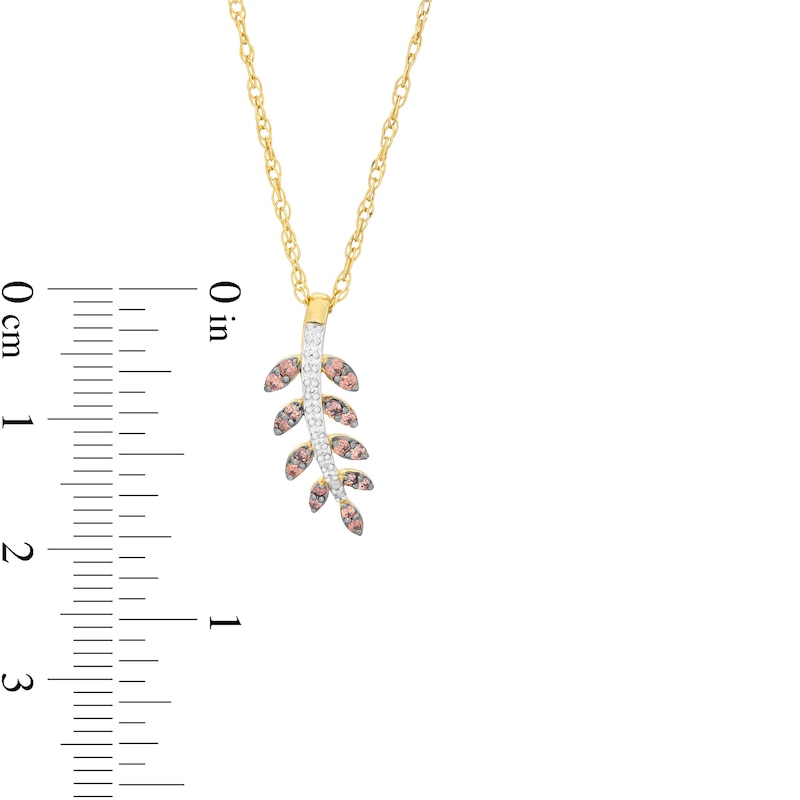 Main Image 2 of 1/6 CT. T.W. Enhanced Champagne and White Diamond Leafy-Branch Pendant in Sterling Silver with 14K Gold Plate