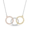 Thumbnail Image 1 of 1/3 CT. T.W. Diamond Interwoven Circle Trio Necklace in 10K Tri-Tone Gold