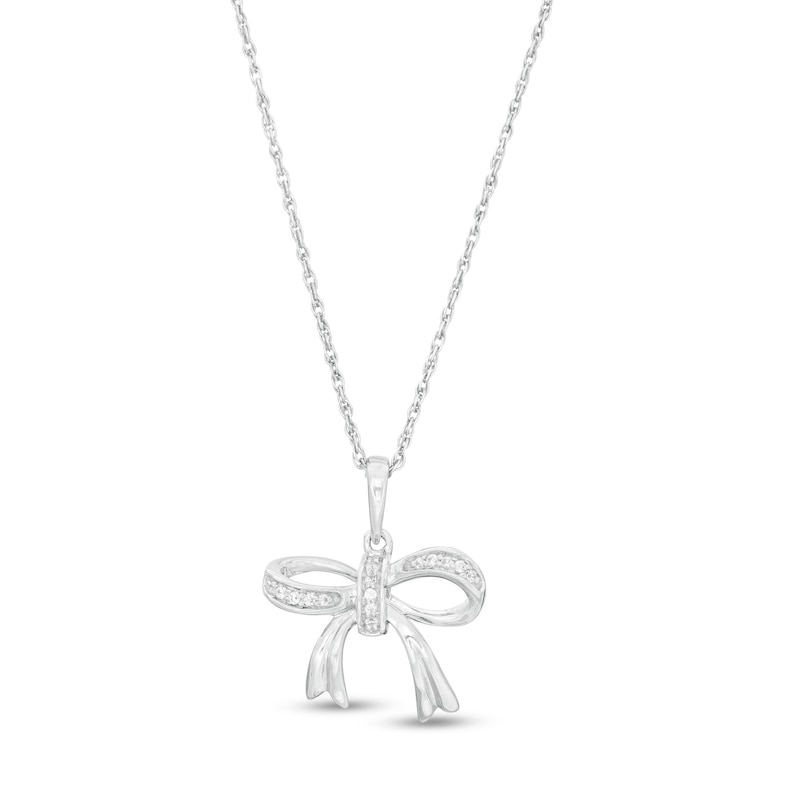 Main Image 1 of 1/20 CT. T.W. Diamond Bow Pendant in Sterling Silver