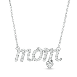 1/10 CT. T.W. Diamond &quot;mom&quot; Script and Heart Dangle Necklace in Sterling Silver