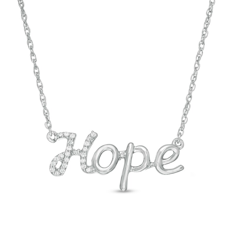 Main Image 1 of 1/15 CT. T.W. Diamond &quot;Hope&quot; Script Necklace in Sterling Silver