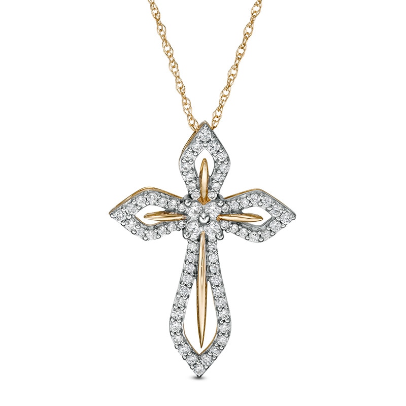 1/4 CT. T.W. Diamond Cross Pendant in 10K Gold | Zales Outlet
