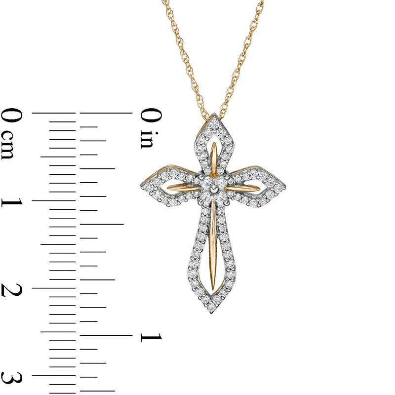 Main Image 3 of 1/4 CT. T.W. Diamond Cross Pendant in 10K Gold