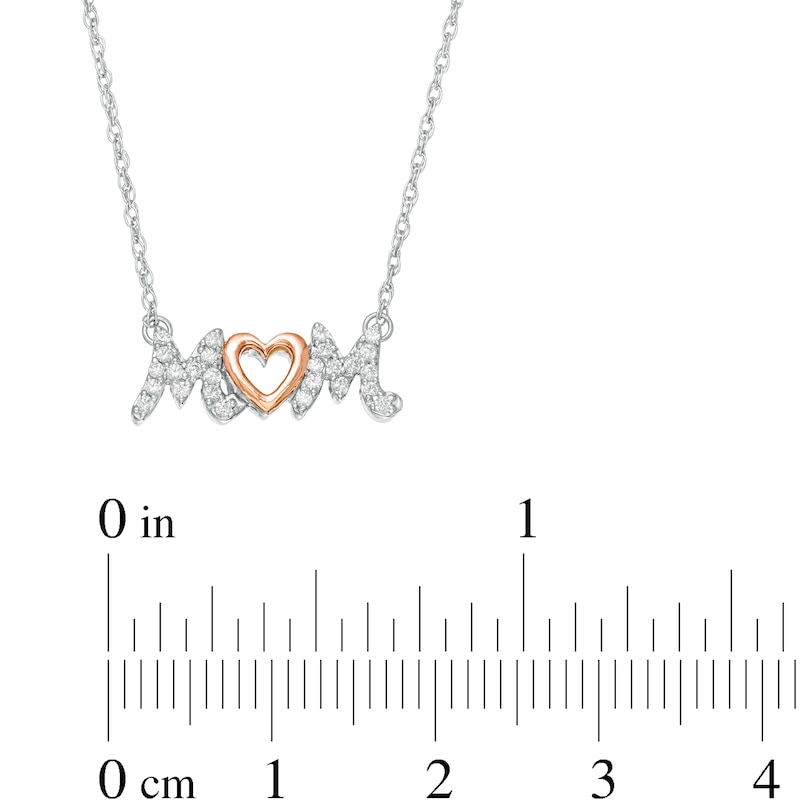 Main Image 2 of 1/8 CT. T.W. Diamond &quot;MOM&quot; with Heart Necklace in Sterling Silver and 10K Rose Gold