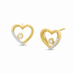 1/20 CT. T.W. Diamond Heart Frame Stud Earrings in Sterling Silver with 14K Gold Plate