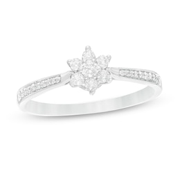 1/5 CT. T.W. Diamond Flower Promise Ring in 10K White Gold