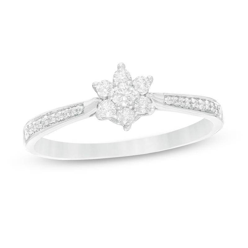 Main Image 1 of 1/5 CT. T.W. Diamond Flower Promise Ring in 10K White Gold