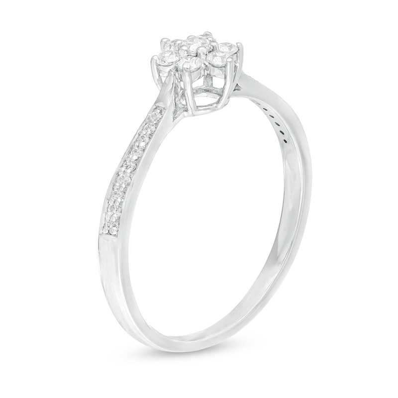 Main Image 2 of 1/5 CT. T.W. Diamond Flower Promise Ring in 10K White Gold