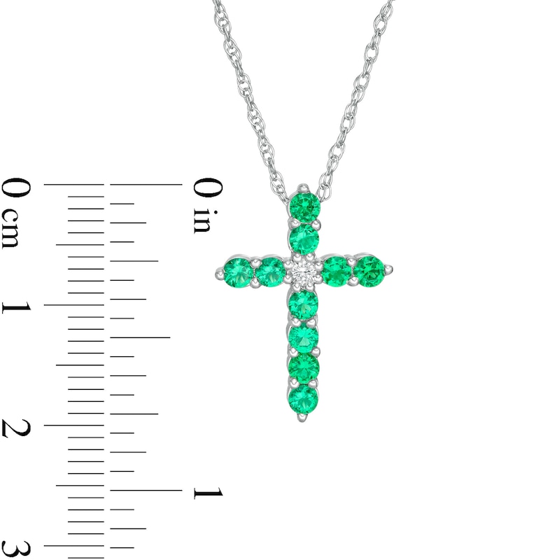 Main Image 3 of Lab-Created Emerald and White Sapphire Cross Pendant in Sterling Silver