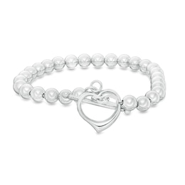 Beaded Heart Toggle Bracelet in Sterling Silver - 8.0&quot;