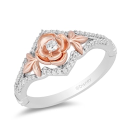 Enchanted Disney Belle 1/5 CT. T.W. Diamond Rose Split Shank Ring in Sterling Silver and 10K Rose Gold