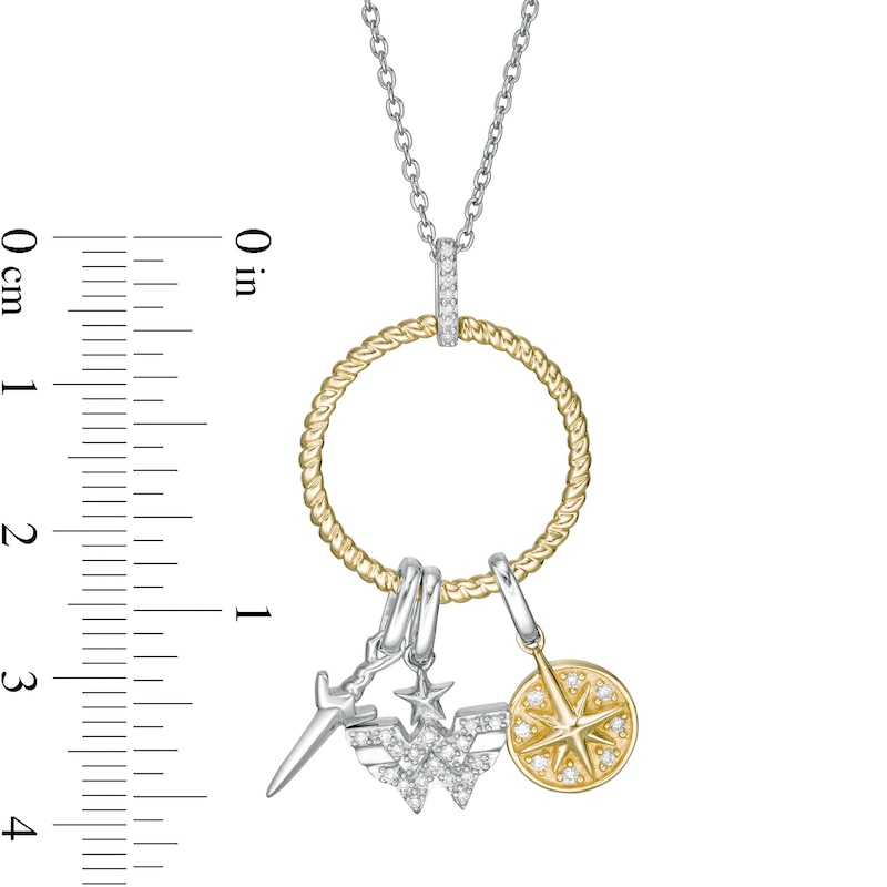 Main Image 3 of Wonder Woman™ Collection 1/8 CT. T.W. Diamond Lasso Circle Pendant with Theme Charms in Sterling Silver and 10K Gold