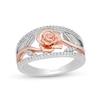 Thumbnail Image 1 of Enchanted Disney Belle 1/5 CT. T.W. Diamond Rose Open Shank Ring in Sterling Silver and 10K Rose Gold