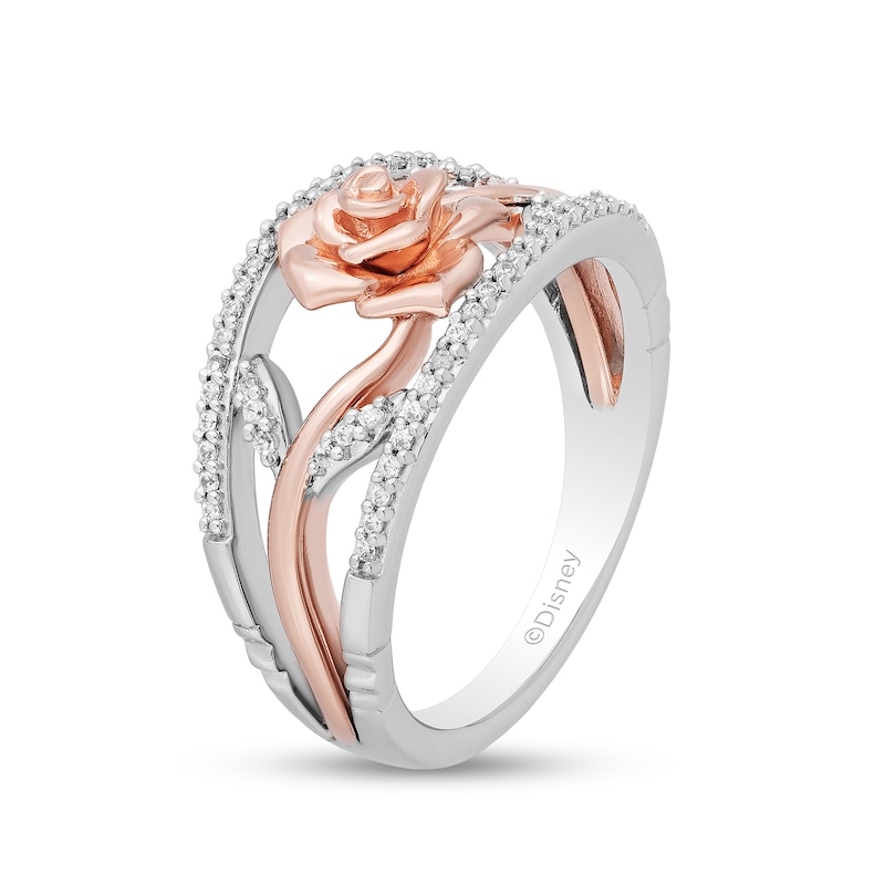 Main Image 2 of Enchanted Disney Belle 1/5 CT. T.W. Diamond Rose Open Shank Ring in Sterling Silver and 10K Rose Gold