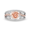 Thumbnail Image 4 of Enchanted Disney Belle 1/5 CT. T.W. Diamond Rose Open Shank Ring in Sterling Silver and 10K Rose Gold