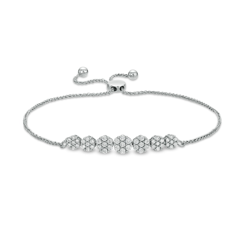 Main Image 1 of 1 CT. T.W. Multi-Diamond Seven Stone Bolo Bracelet in 10K White Gold - 10&quot;