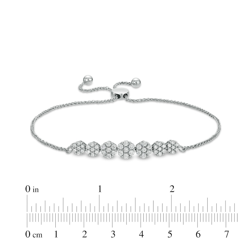 Main Image 3 of 1 CT. T.W. Multi-Diamond Seven Stone Bolo Bracelet in 10K White Gold - 10&quot;